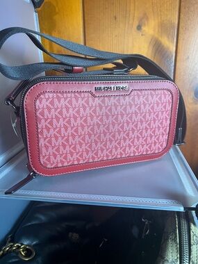 Michael Kors burgundy Monogram Camera Crossbody
